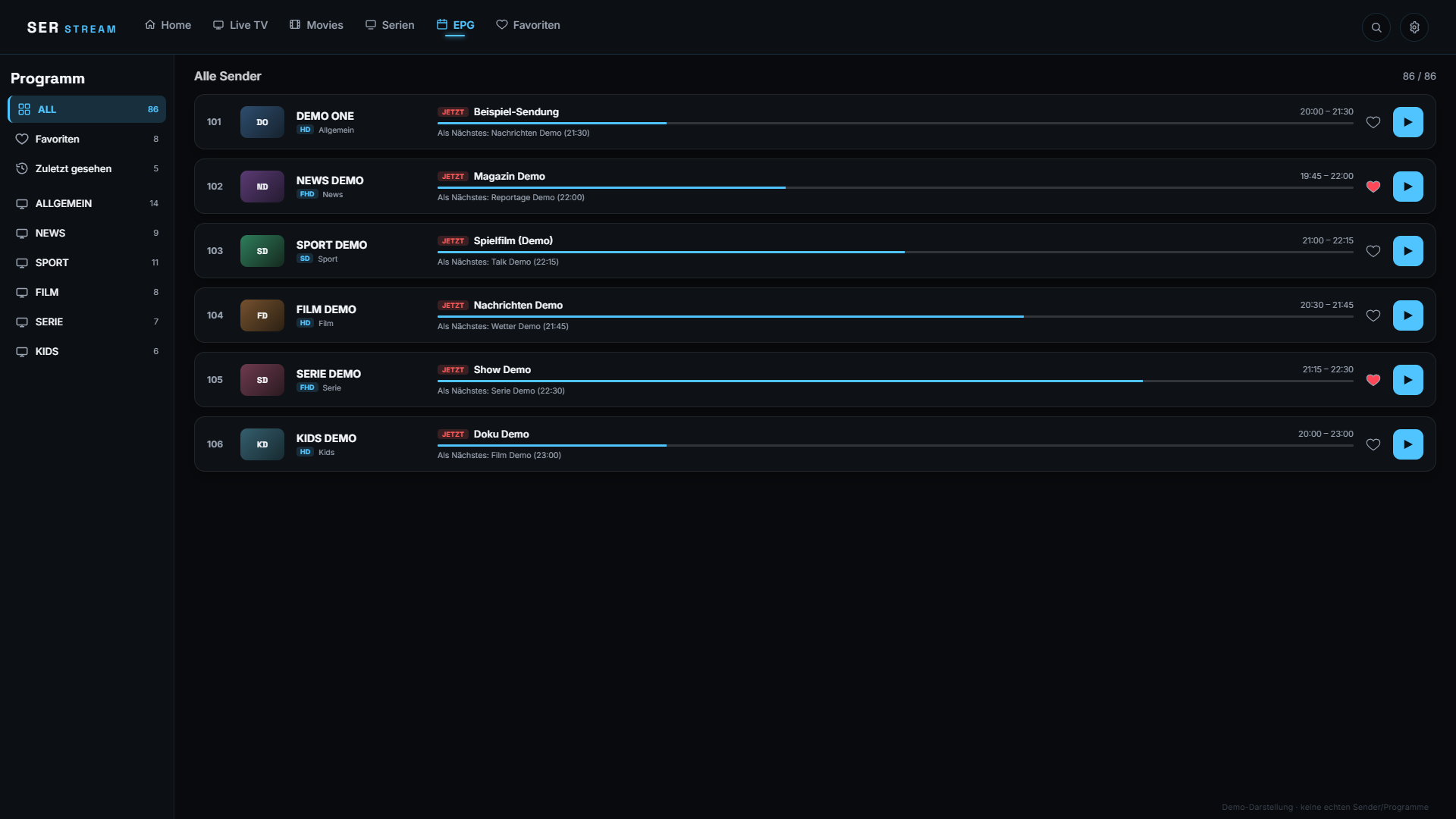 SER STREAM EPG Demo